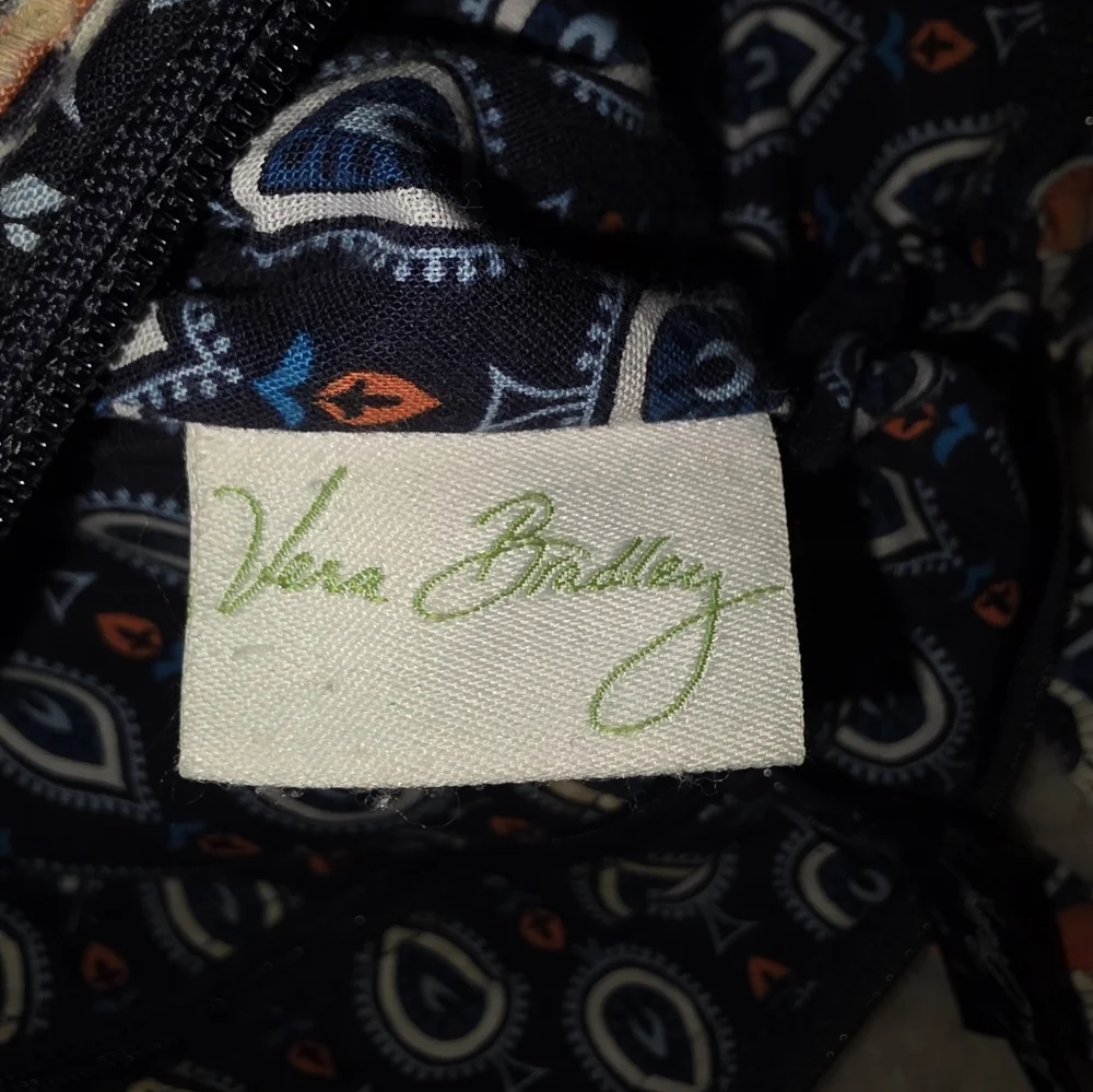 Vera Bradley 3 Zip Crossbody Purse/Bag Blue and Orange Retired Design - Picture 6 of 11